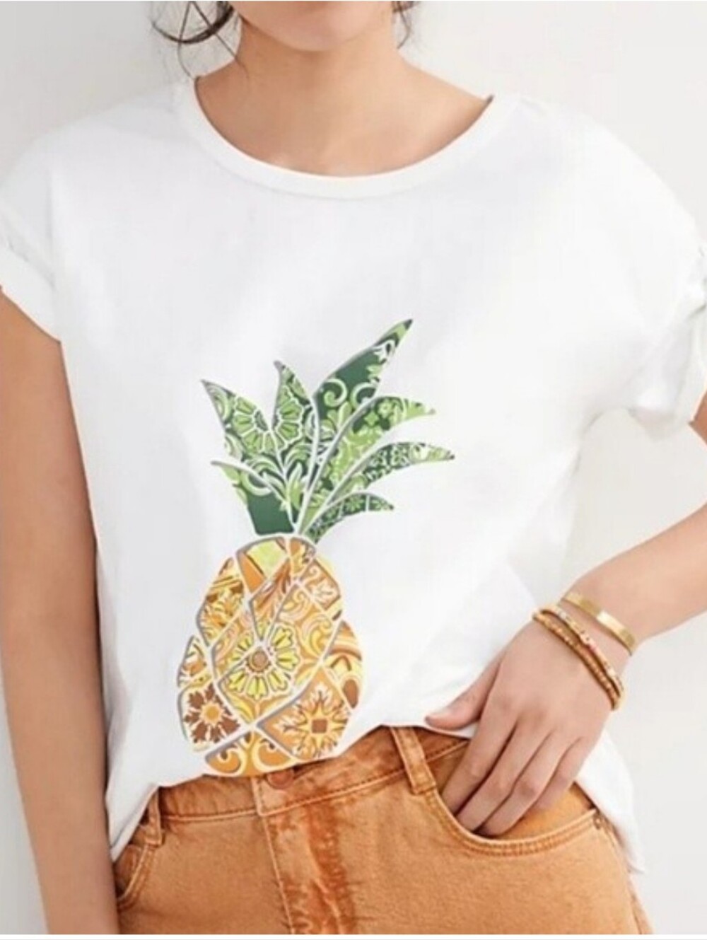 Farm Rio X Anthropologie Pineapple Cotton Tee L